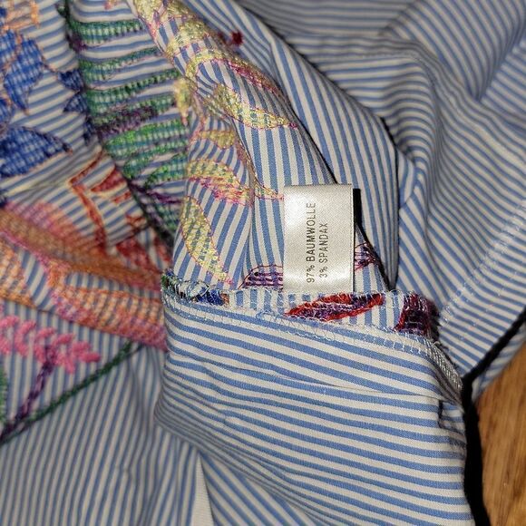 Maison Common Striped Back Zip Embroidered Top Blouse Shirt Size 44 US Large - Picture 4 of 12